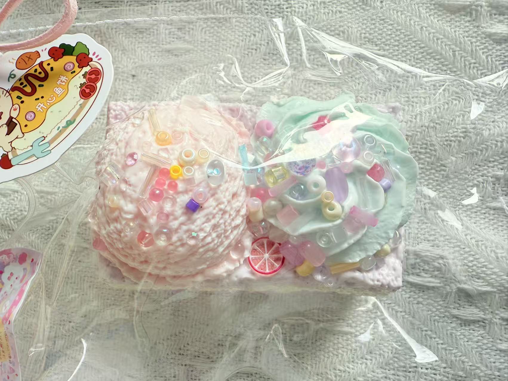 Pink Ice Cream toast Taba Squishy Toy